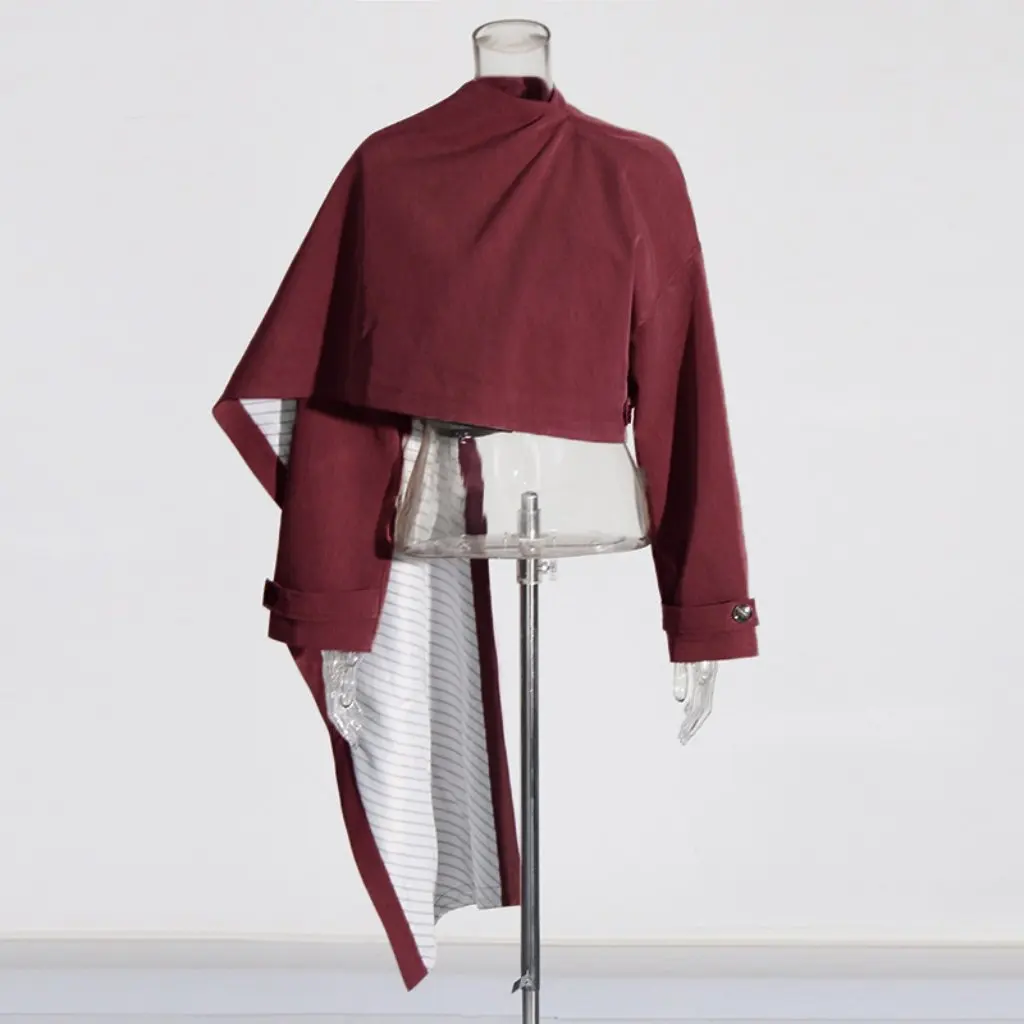 Women's European And American Style Short Suit Jacket Asymmetrical High Waist Design Cloak Shawl Small Fit for