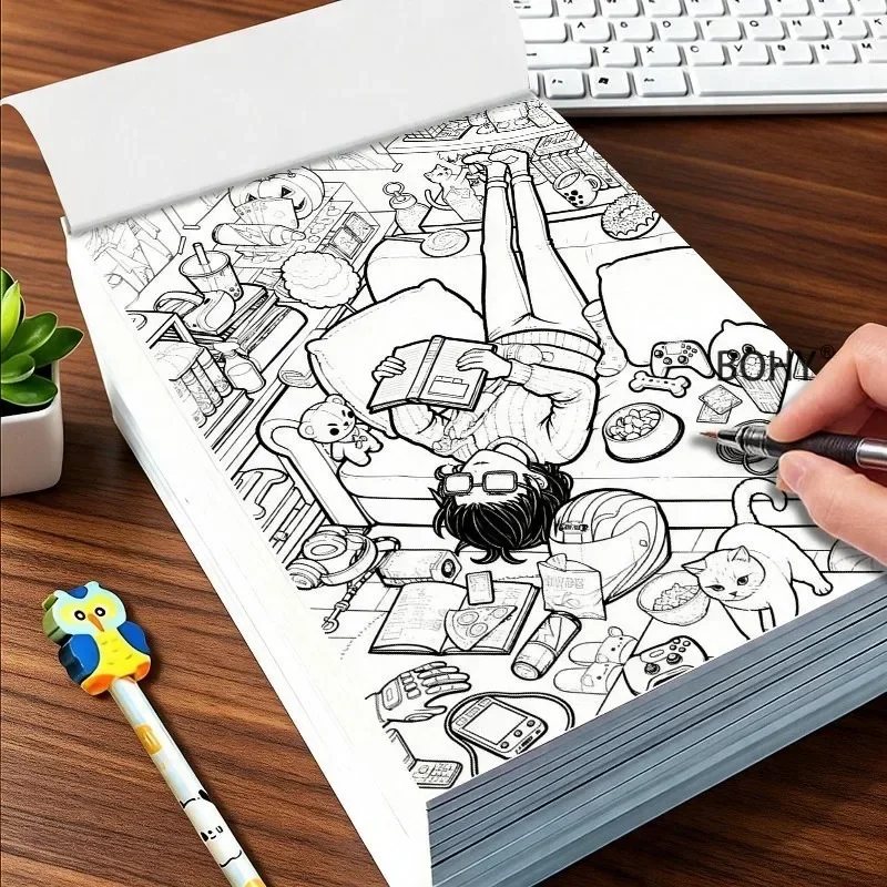 A Drawing Book That Combines Line Drawing and Coloring, Adults To Decompress Bring Peaceful and Soothing Painting Before Bedtime