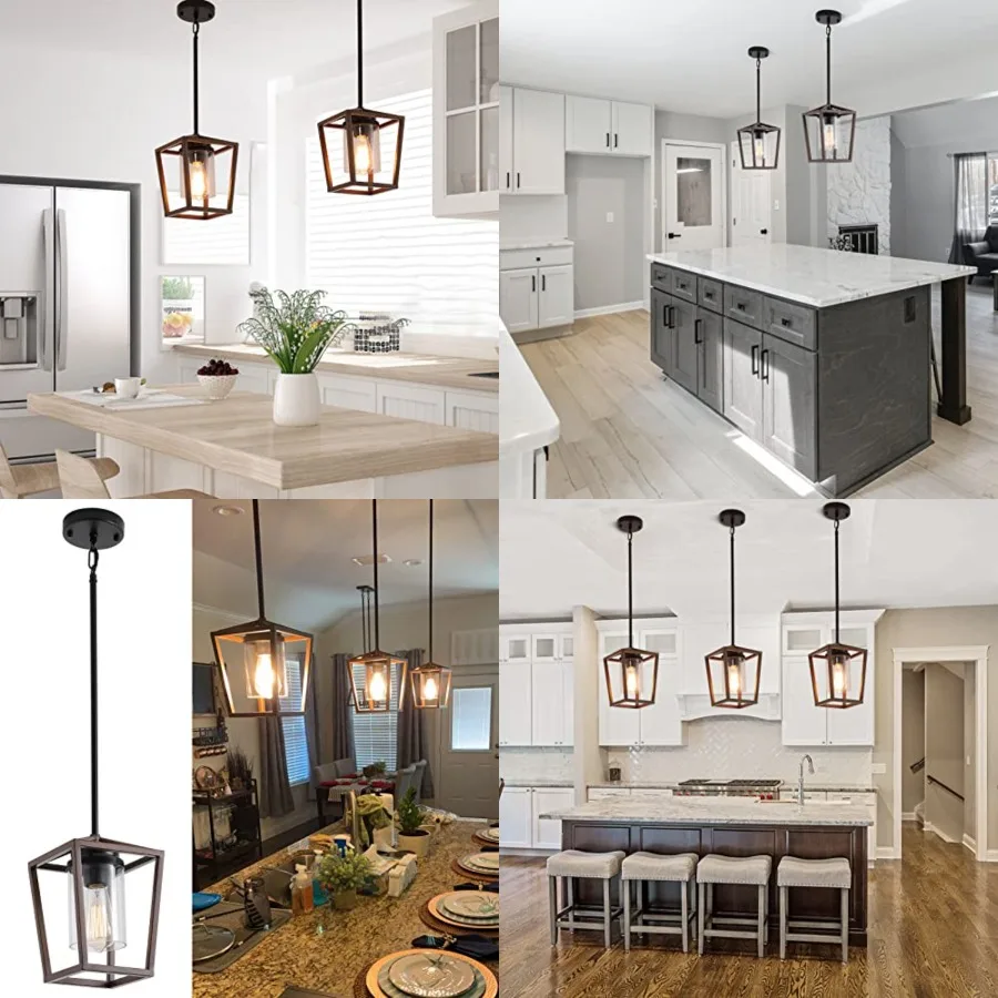 

Pendant Lights for Kitchen Island, 7 Inch Farmhouse Lantern Hanging Light with Clear Glass Shade, Adjustable Height Ceiling Lig
