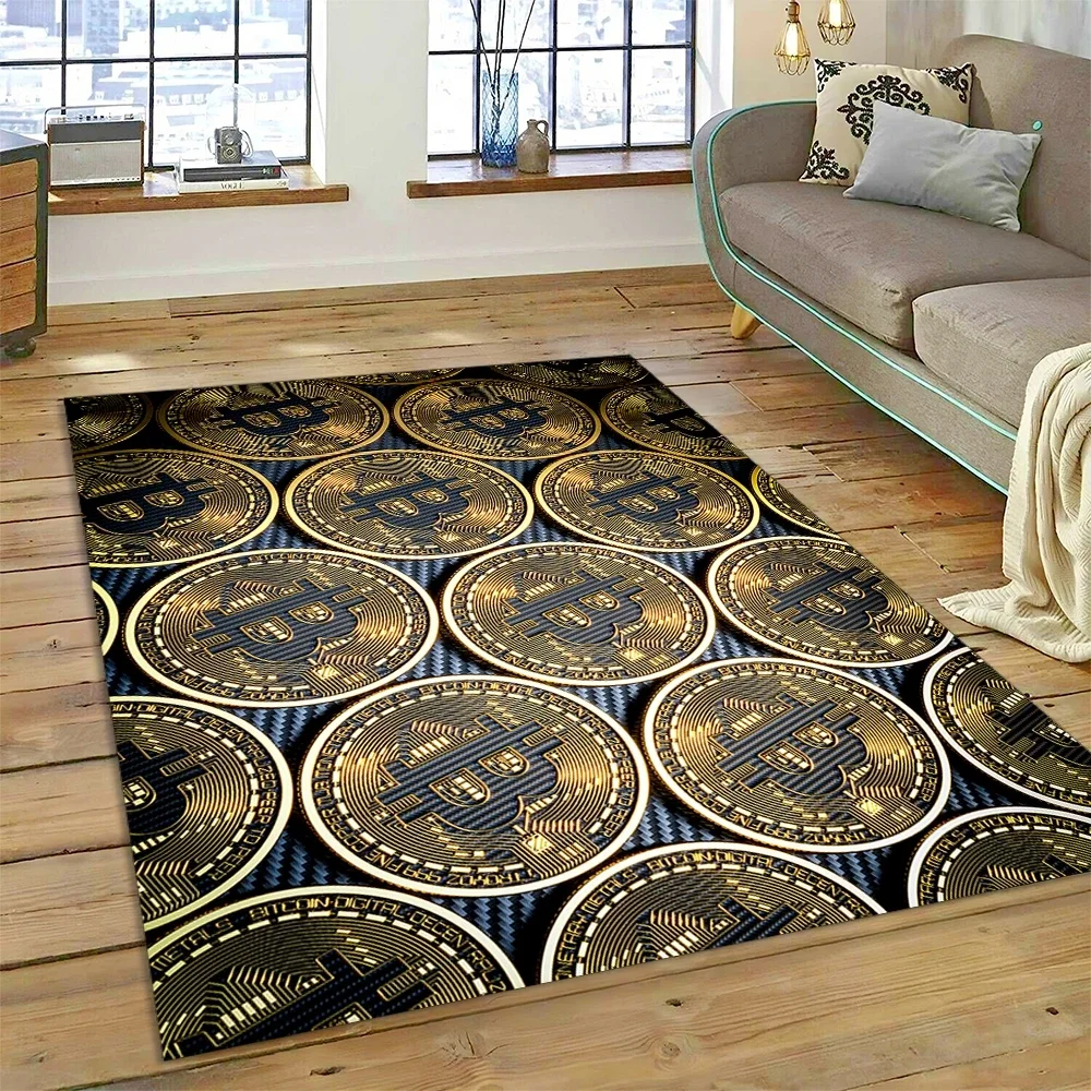 Bitcoin 3D Virtual Currency NFT Area Rug Carpet for Bedroom Living Room Home Sofa Decoration,Children Game Large Decor Floor Mat