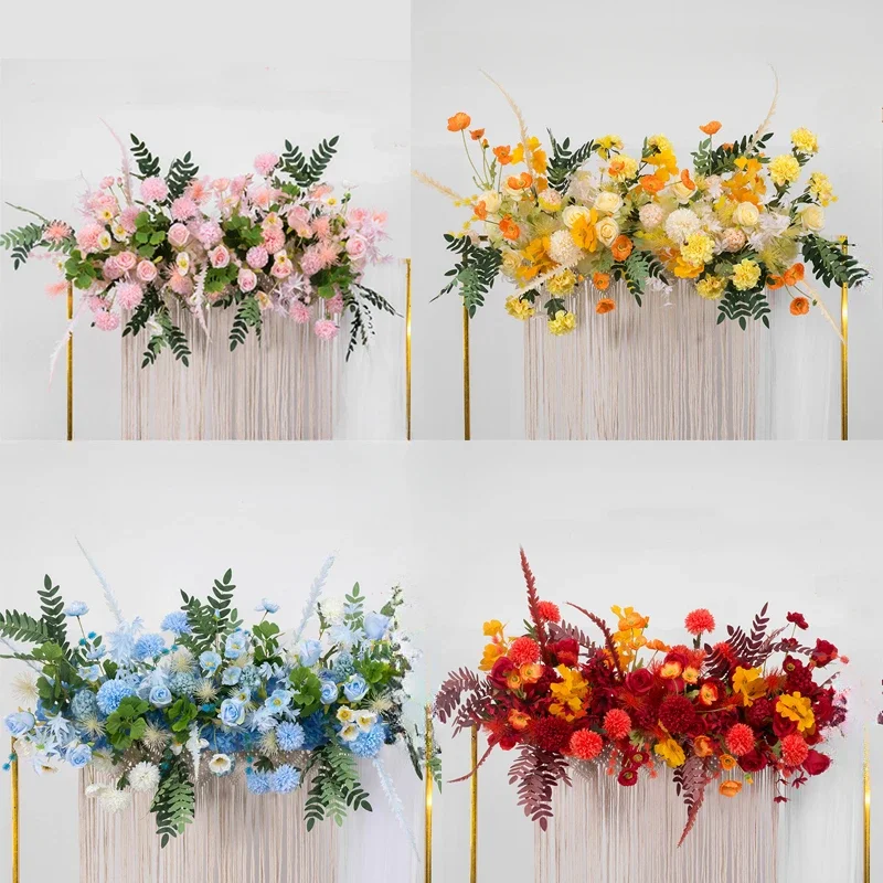

100X45CM Wedding Decoration Flower Row Road Guide Terrace Flower Art Wedding Iron Scene Artificial Flowers Background Wall Props