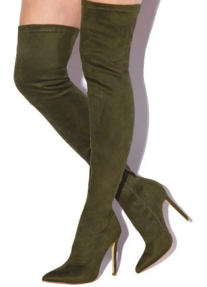 

Modern Women Long Boots Stretch Fabric Pointed Toe Slim Fit Thigh High Boots Zipper Side High Heels Fashion Shoes