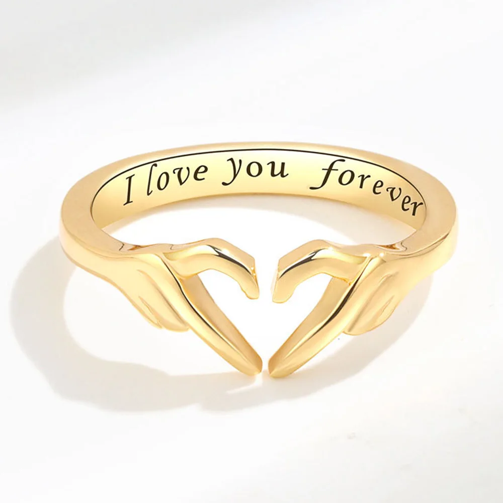Trumium 100% Silver 925 Hollow Romantic Heart Hand Hug Open Rings for Women  Adjustable Finger Ring Punk Gesture