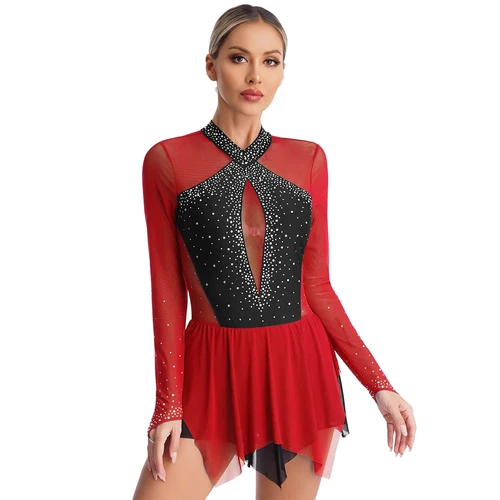 Imagen 2 del producto Vestido lírico de patinaje artístico sobre hielo para mujer, Ropa de baile, leotardo de gimnasia rítmica, vestido de Ballet, ropa elegante de actuación para adultos