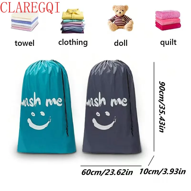 Oxfordbewaterprooffabric smiley face laundry bag Pull out rope bundle mouth large capacity dustproof travel camping essentials