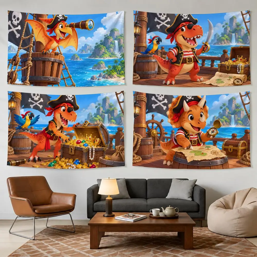 Pirate Dinosaur Tapestry Outdoor Parties Bedrooms Living Rooms Dorm Rooms Wall Decor Banners Gifts