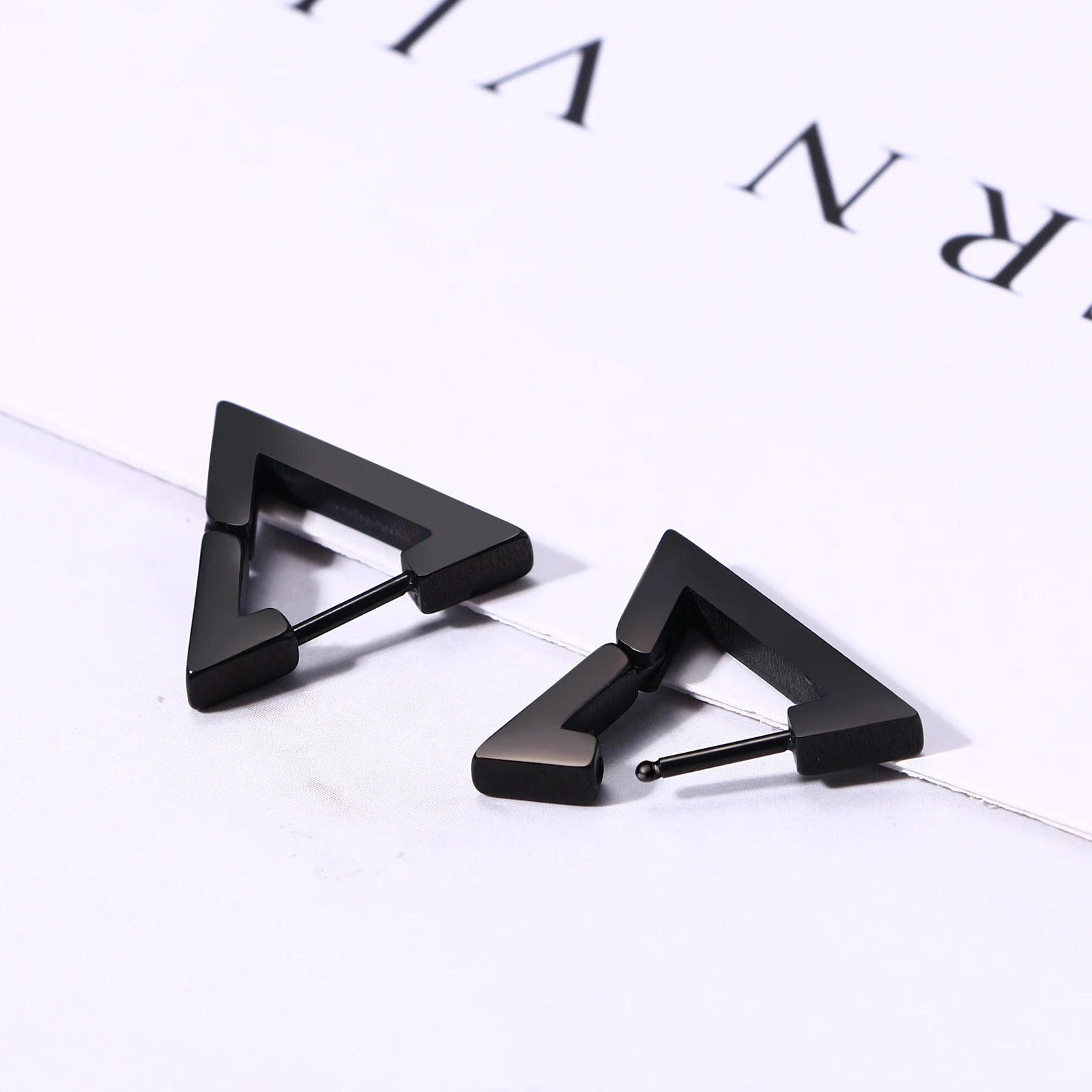 BONISKISS Vintage Norse Viking Runes Black Earrings Triangle Stainless Steel Nordic Piercing Ear Studs for Women Men Jewelry Set