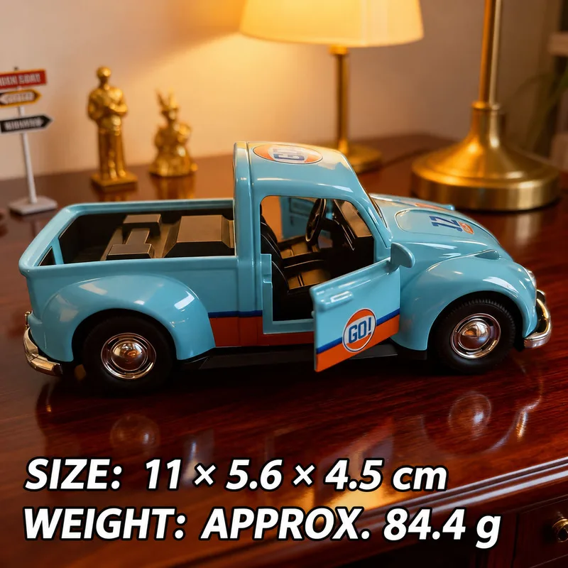 NEW  1:36 Vintage Beetle-Style Pickup Truck Alloy Pull-Back Model Car Opening Doors Diecast Collectible Christmas Birthday Gift - view 4