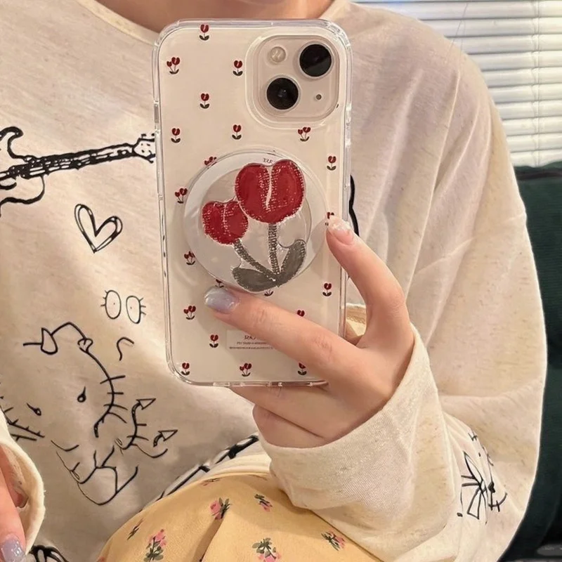 Porta telefono magnetico con simpatico supporto per fiori in cartone animato adatto per iPhone 17 16 Samsung S25