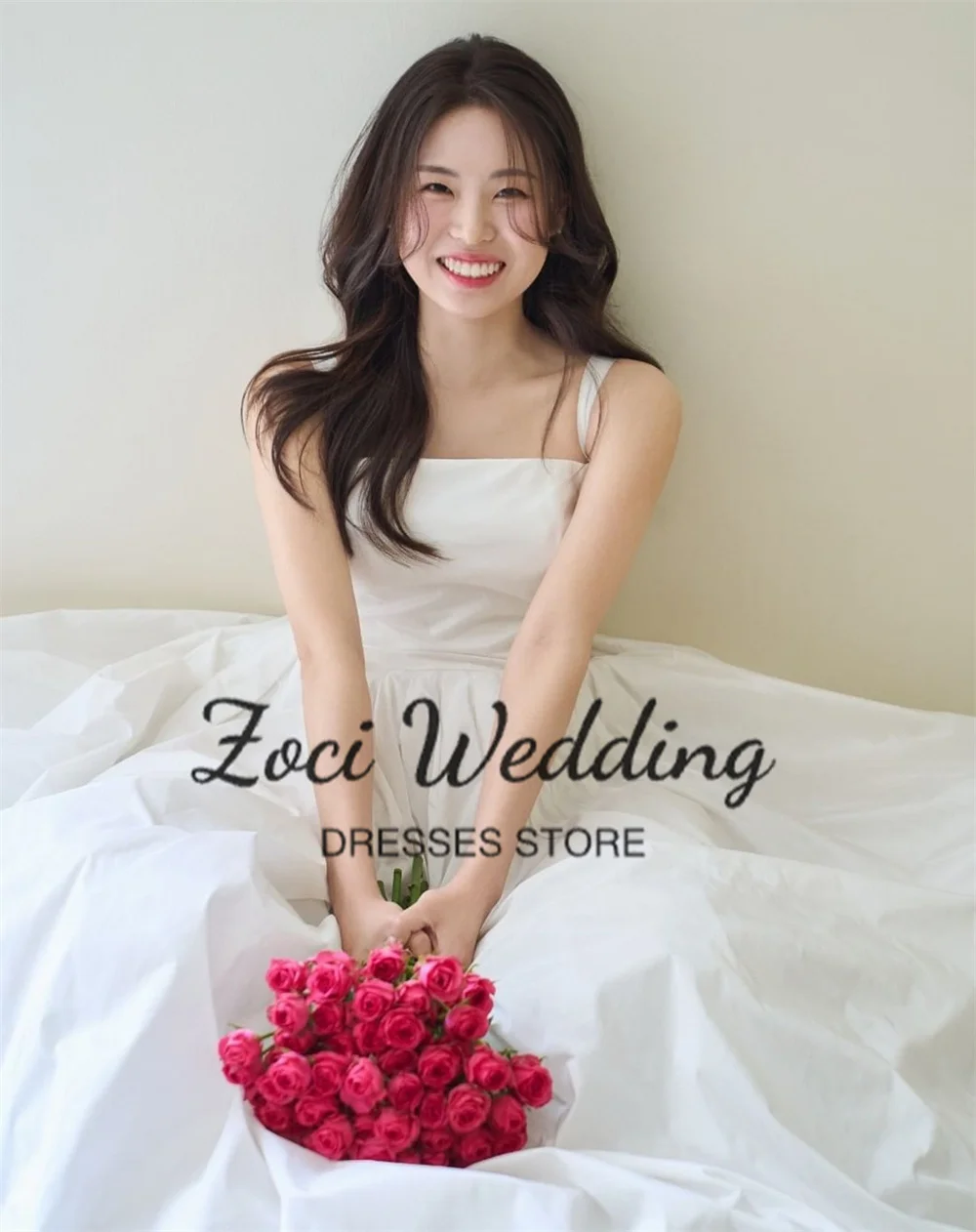 Zoci elegante cuello cuadrado Corea vestidos de novia 2025 personalizado una línea sin mangas tafetán boda vestido de novia fotos sesión