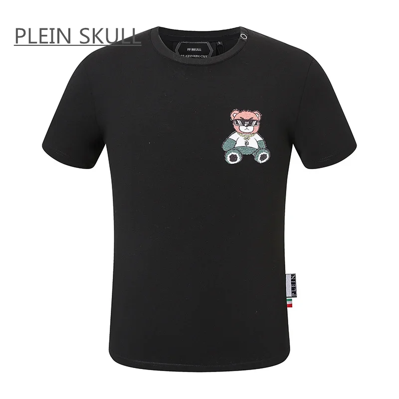 PLEIN SKULL Light Men\'s T-shirt Cotton Spring Summer Short Sleeve Top Classic Retro Cute Printed Round Unisex Sports Neck Tee