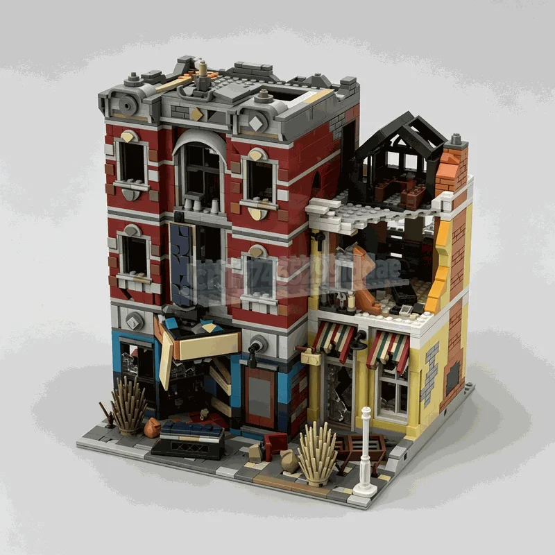 3011PCS Post-Apocalyptic Ruin Building MOC Model DIY Assembled Building Bricks Weathered Multi-Floor City Shop Scene Modular Toy