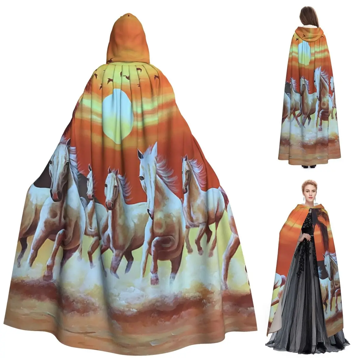 

Лошадь, галстущая в пустыне, иллюстрация, длинный плащ с капюшоном, средневековый костюм ведьмы, накидка для косплея, пальто на Хэллоуин для взрослых, унисекс