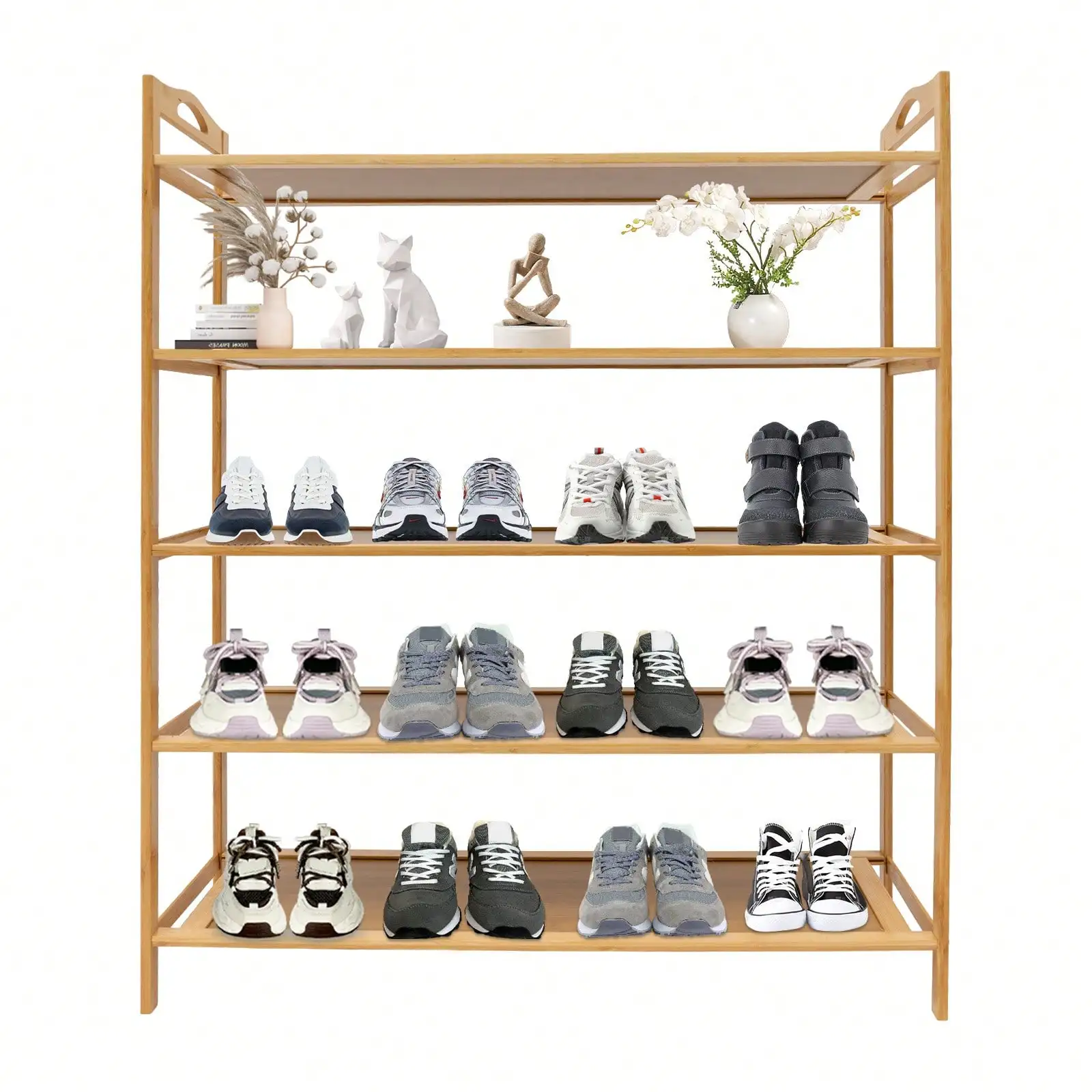 

5 Tier 27'' Shoe Rack Bamboo Shoe Shelf Shoe Cabinet Storage Organizer For Entryway Living Room