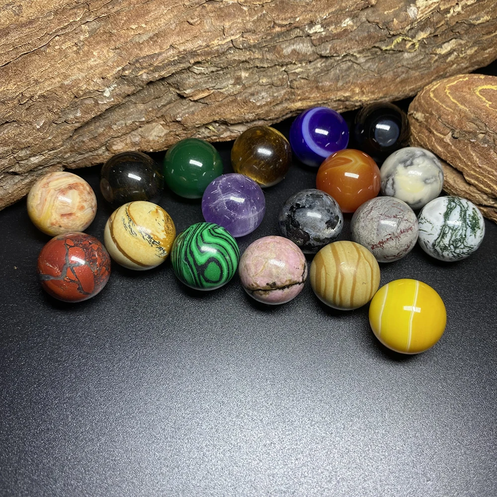 S1 Mini 16mm Crystal Ball Set Natural Gems Sphere Decor Pocket Stone Reiki Healing Quartz Amethysts Round Beads Mineral Specimen