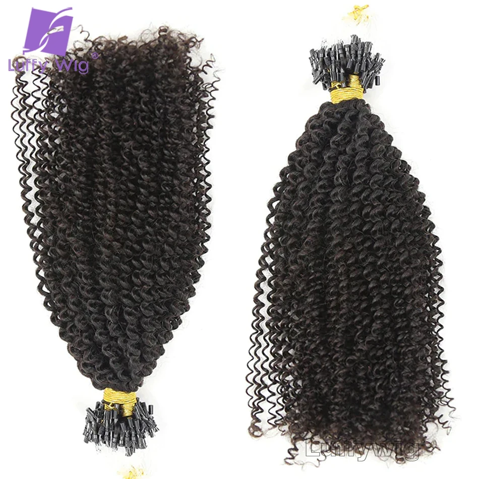 Afro Kinky Curly Micro Ligações Extensões para mulheres negras, cabelo brasileiro, Micro Loops, cabelo humano, 4B, 4C