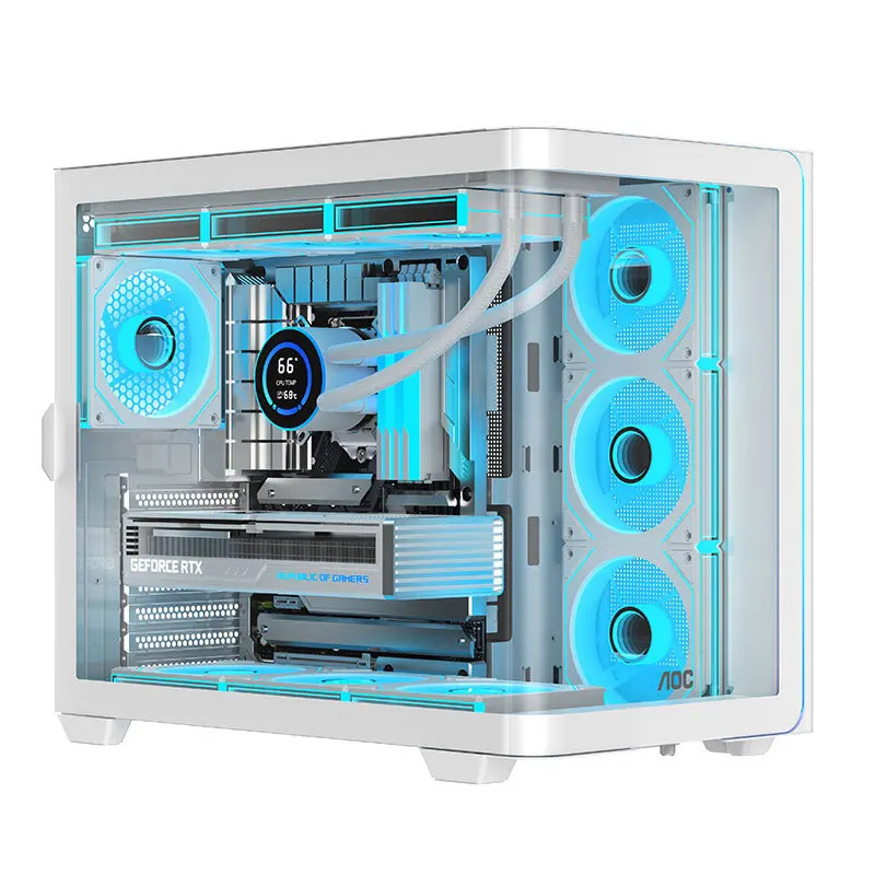 

2025 hot saleAOC Zhentian Bow CG455 Desktop Computer Sea View Room Chassis Integrated Curved Glass Side 360 Water Cooled ATX