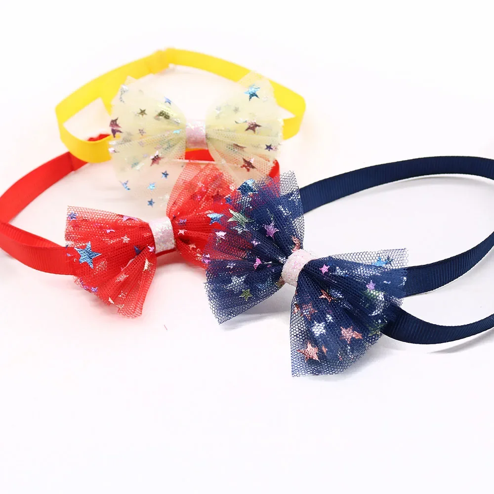 50PCS Lace Dog Bow Tie Fashion Bright Pets Dogs Bowties Collar Adjustable Small Dog Cat Neckties For Dogs Grooming Accessories