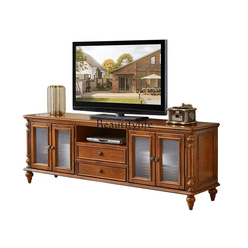 

American retro style solid wood TV cabinet wine cabinet combination European size apartment simple floor cabinet