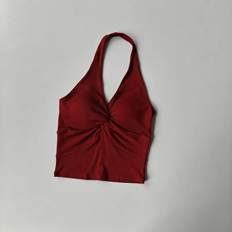 Halter-Neck-Camisole Damen-Oberbekleidung Damen Frühling Schöner Rücken Sport-Fitness-Kleidung mit Brustpolstern Schlankmachende Yoga-Tops – Detail 9