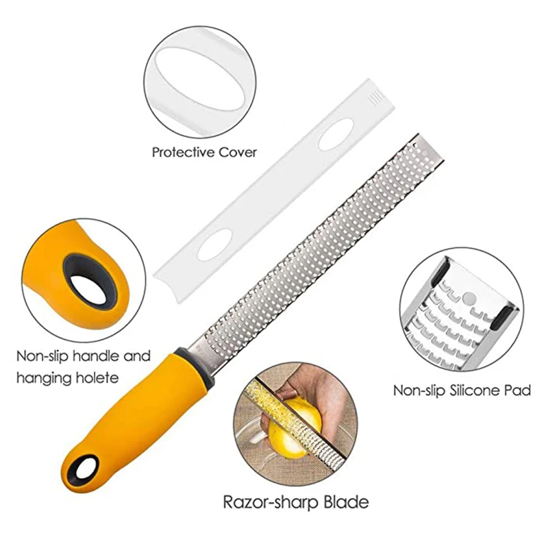 Lemon Zester & Cheese Grater - Parmesan Cheese, Lime, Ginger, Garlic, Chocolate, Vegetables & Fruits - Kitchen Tools