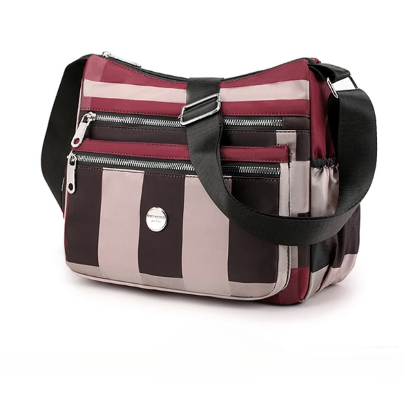 New Women\'s Crossbody Bag Nylon Fashion Stripe Shoulder Bag Large Capacity Multi Layered Simple Mom Bag