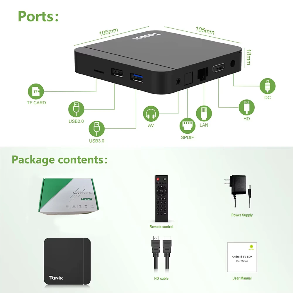 Tanix W2 Smart 2GB 16GB 4GB 32/64GB TV Box Android 11 Amlogic S905W2  Support AV1 Dual Wifi  Media Player TVBOX Set Top Box
