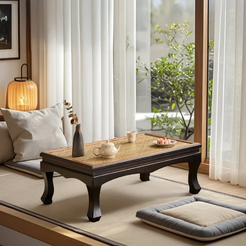 

‌Chinese Modern Rattan Coffee Table - Lightweight Floor Desk for Tatami Bay Window, Balcony Tea Table Non-Solid Wood