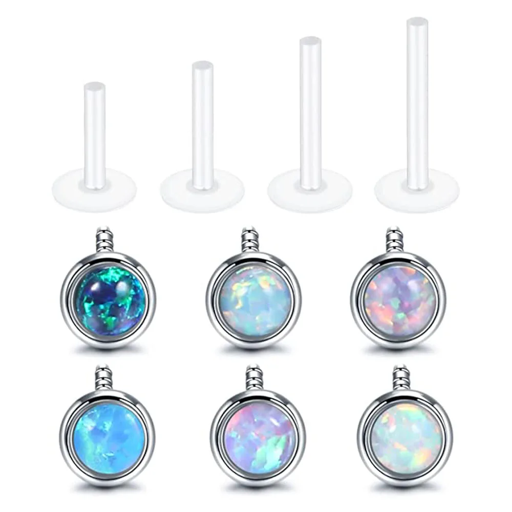 Clear Lip Rings Stud 16G Monroe Ashley Labret Medusa Plastic Piercing Jewelry Opal Helix cartilagine orecchini fermo sensibile