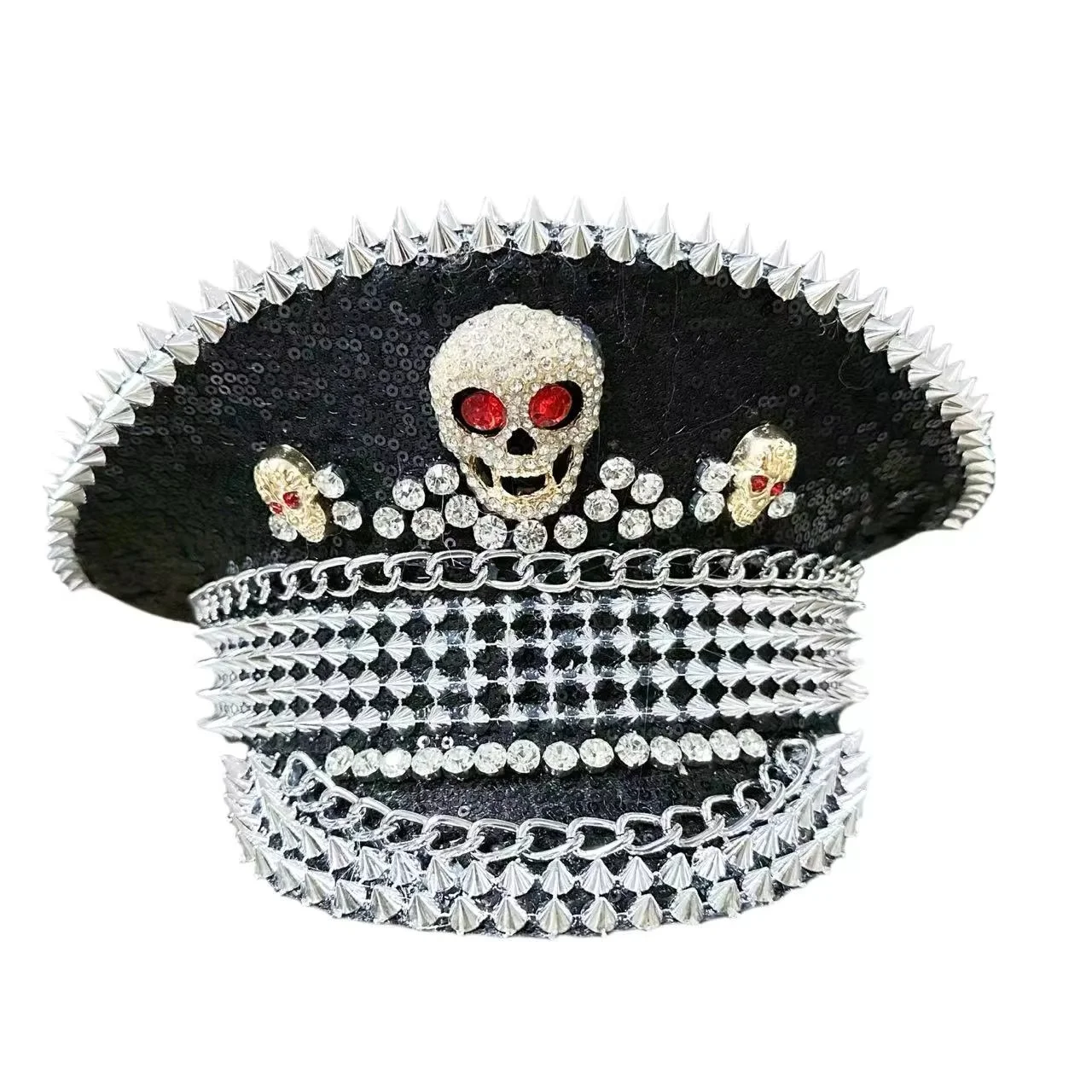 Chapéu de fantasia de festival de música HongLuan, chapéus de capitão com strass para mulher de carnaval, acessórios femininos de cosplay