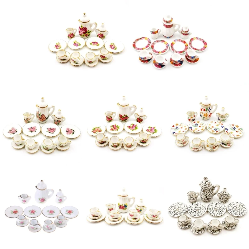 

Pretend Model Afternoon Tea Set Faux Tray Ceramics Tea Ware for Kids Playhouse Drop shipping