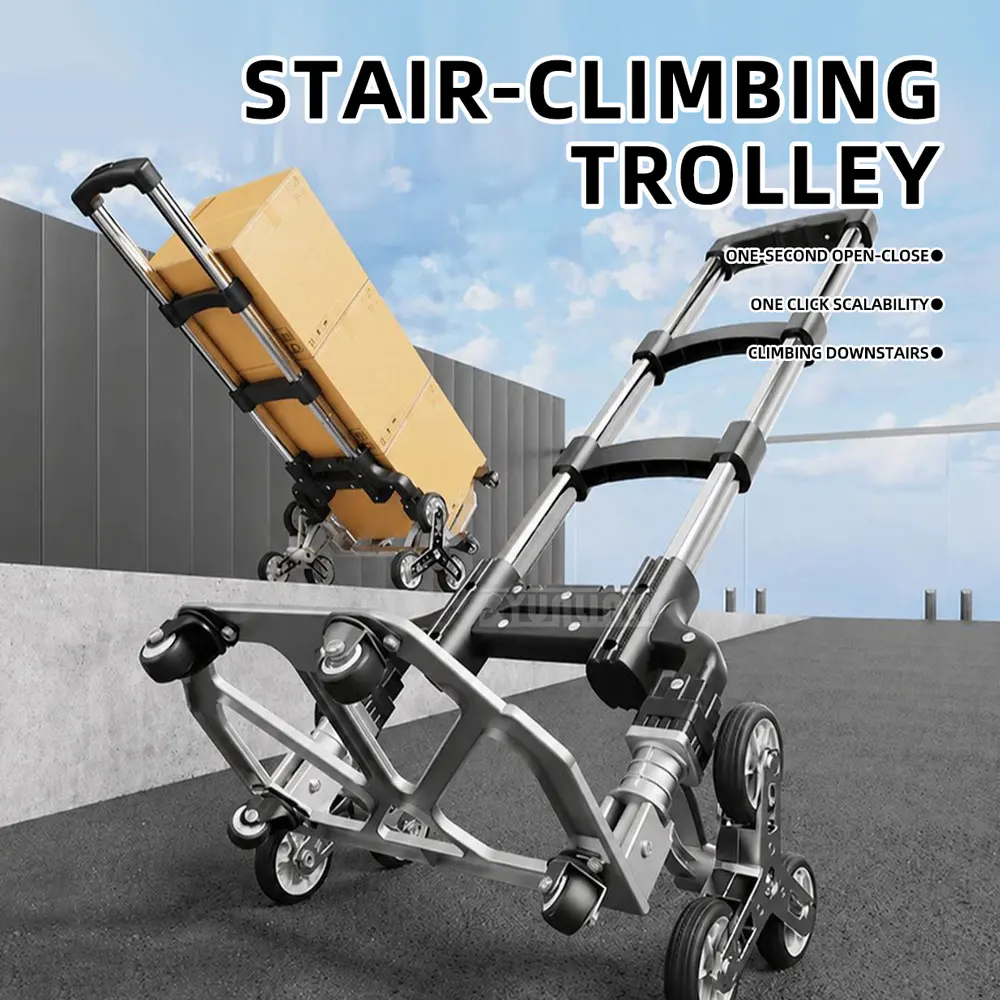 Portable Hand Truck for Stair Climbing, Folding Trolley Cart for Luggage, Cargo Transport, Grocery & Shopping