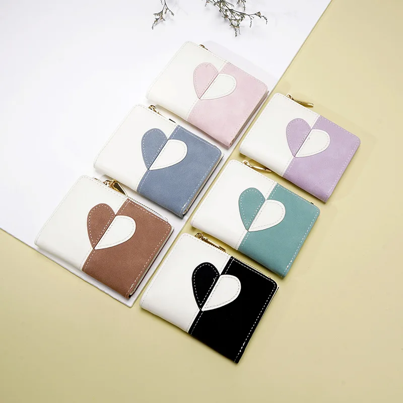 

Love Women's Short Contrast Color More than Card BaginsSimple Fashion Change Short Wallet2Folding Wallet