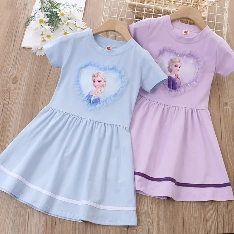 Disney Girls Dress Summer Short Sleeve for Children Gauze Kids Clothes Princess Dresses Frozen 2 Elsa Party Dresses Clothing