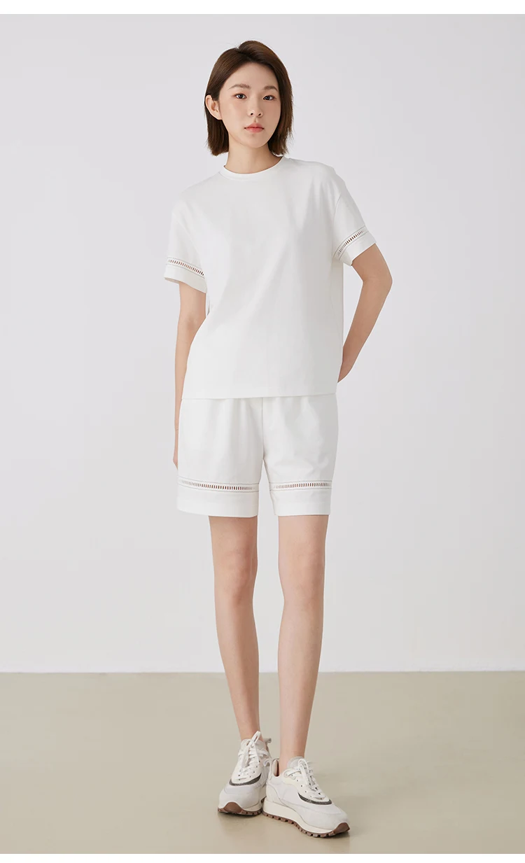 KW9513247 Women's Comfortable Elastic Waist Strap Solid Color Mixed Cotton Shorts