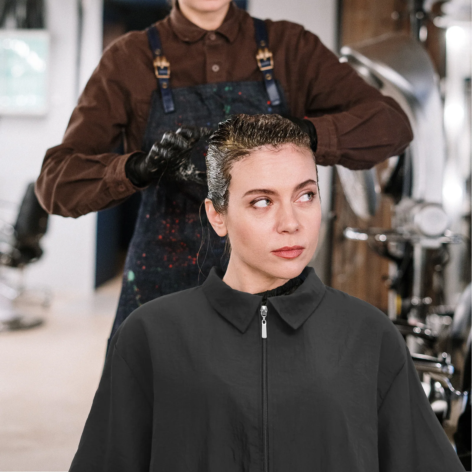 Farba do włosów Odzież Szara Krótki rękaw Wodoodporna Kołnierzyk z wyłogami Łatwa w czyszczeniu Wytrzymała Miękka tkanina Dla mężczyzn Kobiet Odzież robocza