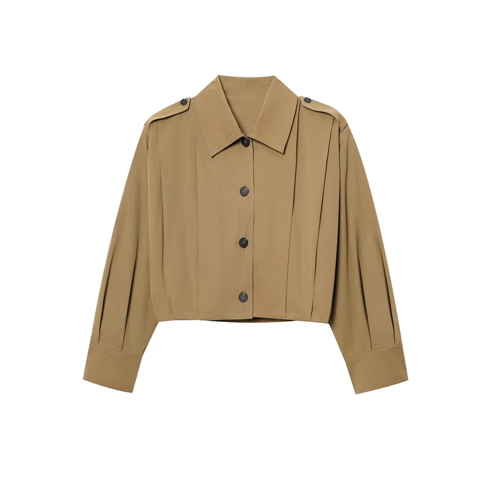 

UNIZERA 2025 new women's casual and fashionable European and American style design with pleated high neck solid color jacket