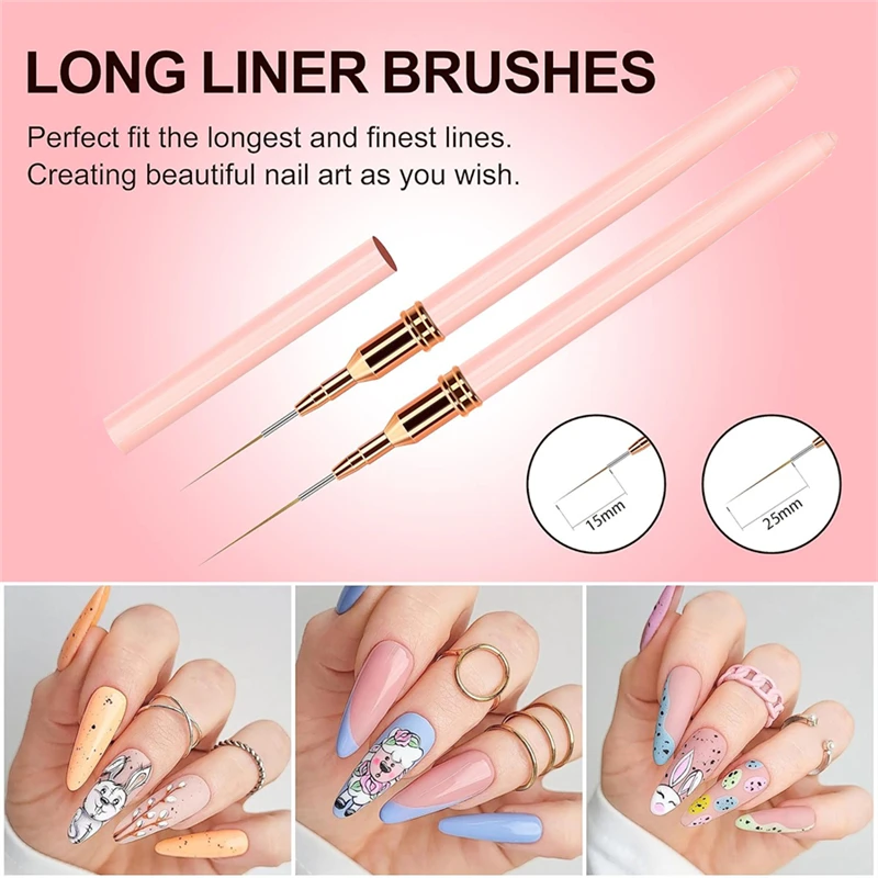 5 Pieces Set Professional Nail Art Liner Brush for Striping Painting Design,Gel Liner Nail Art Brushes for Nails