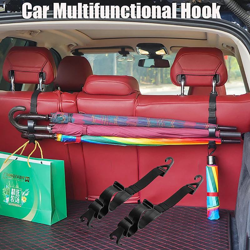 

New2pcs Car Back Seat Hook Multi-function Rear Seat Headrest Hanging Hook Umbrella Holder Seat Back Storage Interior Organizer