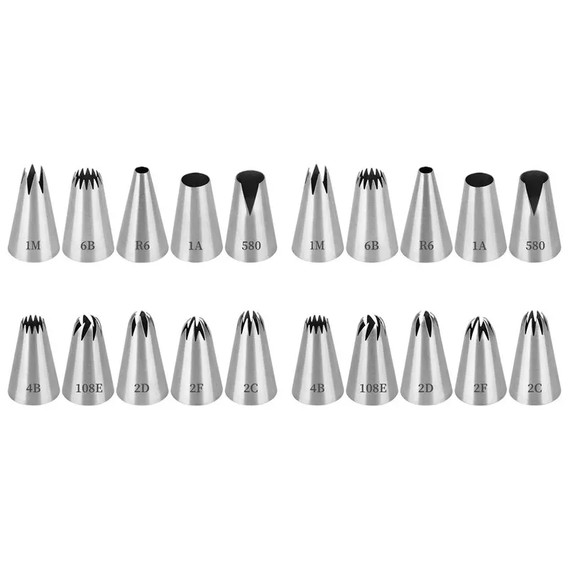 AAAN-20 PCS Professional Piping Nozzles, Reusable Nozzles For Piping Bags Piping Nozzles Set Stainless Steel Nozzles Set