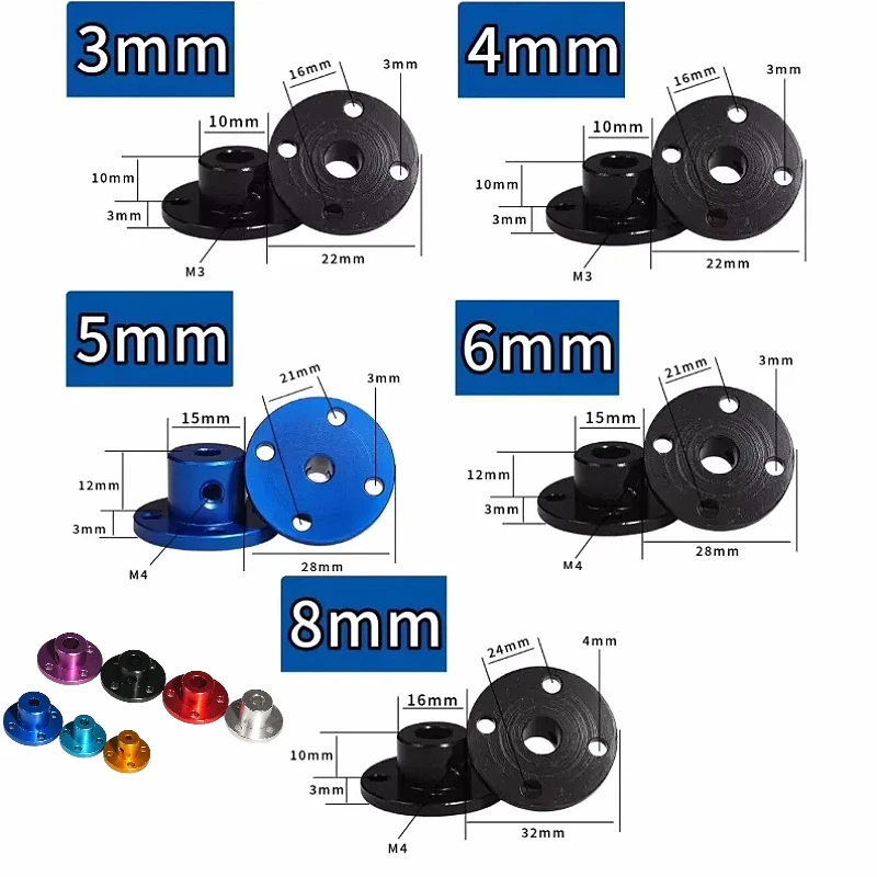 3mm 4mm 5mm 6mm 8mm Aluminum Alloy Rigid Flange Coupling Motor Guide Shaft Coupler Motor Connector 3D Printer