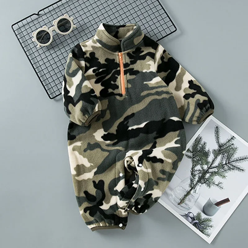 Baby Rompers Boys Camouflage Long Sleeve Flannel Warm Bodysuit Infant High Quality Soft Jumpsuit Home Wear Spring Autumn Clothes