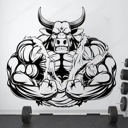 Gym Wall Sticker Bull Muscle Fitness Studio Sign Decals Vinyl Art Decor Home GYM Motivation Exercise Poster Modern Murals S576