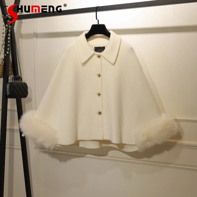 

French Elegant Princess Style White Capes Autumn Winter New Women's Single-Breasted Short Jacket Ladies Sweet Fashion Ponchos