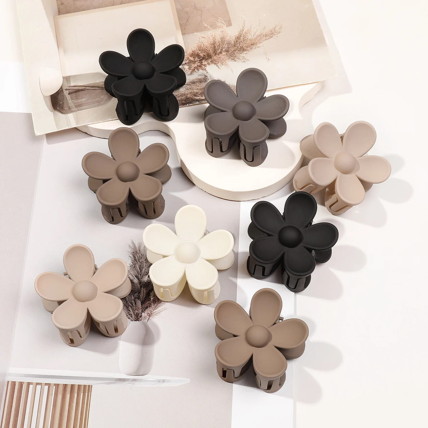 8Pcs Small Neutral Colors Matte Flower Hair Clips for Girl,Fancy Hair Claw Cute Hair Pins Hair Accessories for Women