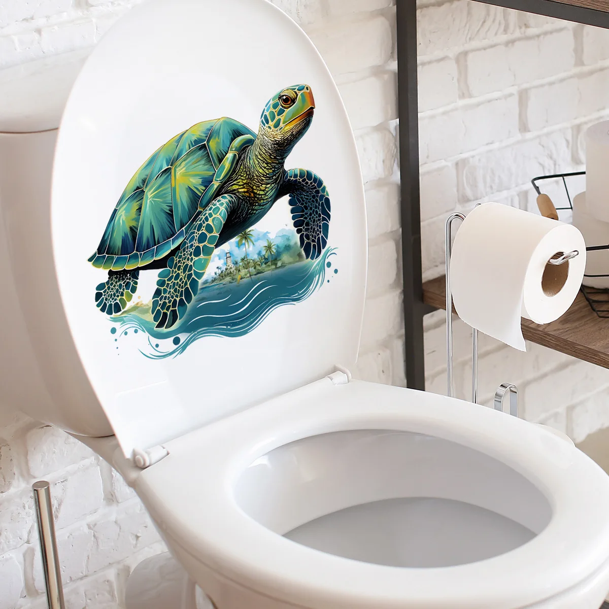 25*30cm Cartoon Turtle Seaweed Crawling Toilet Sticker Bathroom Toilet Background Decorative Wall Sticker Toilet Cover Ms4384