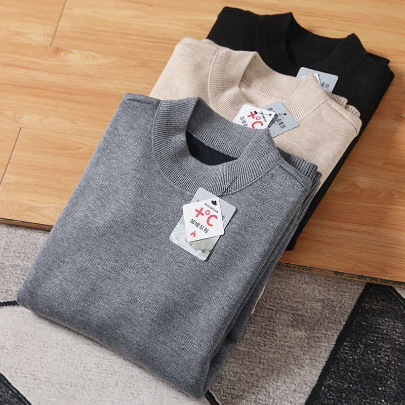 

Мужской зимний теплый свитер из шерсти и шелка с высоким воротником, вязаный, повседневный, модный, длинный рукав