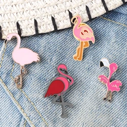 Unwavering Love! Couple Flamingo Cartoon Brooches Cute Animal Enamel Badges Clothes Lapel Pins Bag Jewelry Gift for Friends Kids