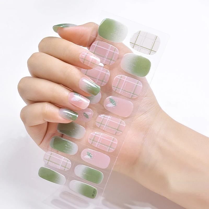 Gel Nagelstrips Patch Sliders Bloemen Gradiënt Kleur Lijm Uv Semi-Uitgeharde Gel Nail Stcikers Nail Art Decoraties Nail Art