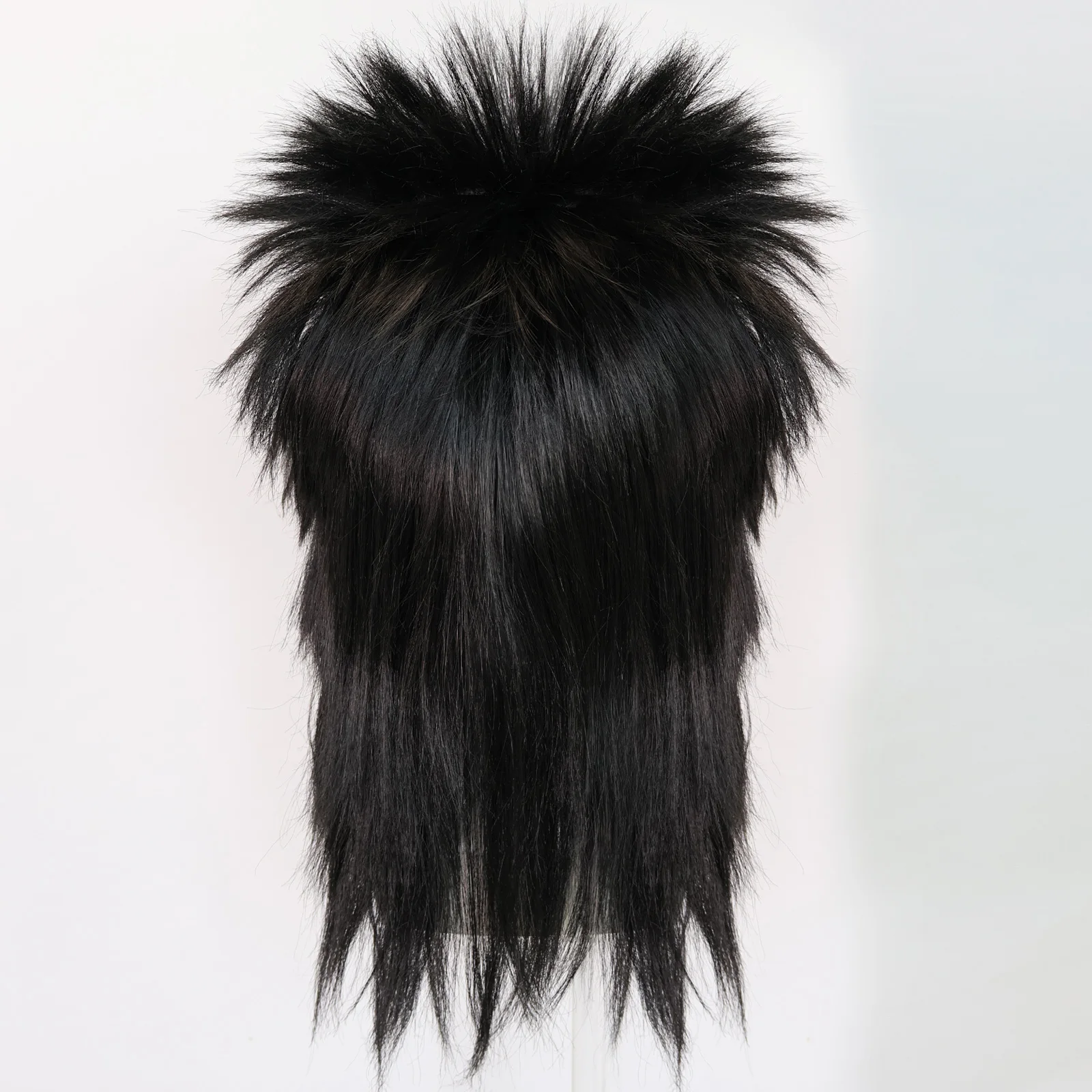 Black Fluffy Tall Spiky Mullet Synthetic Wig for Men, 80s Rock Glam Punk Wig, Rocker Hairpiece for Halloween Music Party